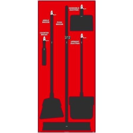 NMC National Marker Janitorial Shadow Board, Red on Black, Industrial Grade Aluminum - SB105AL